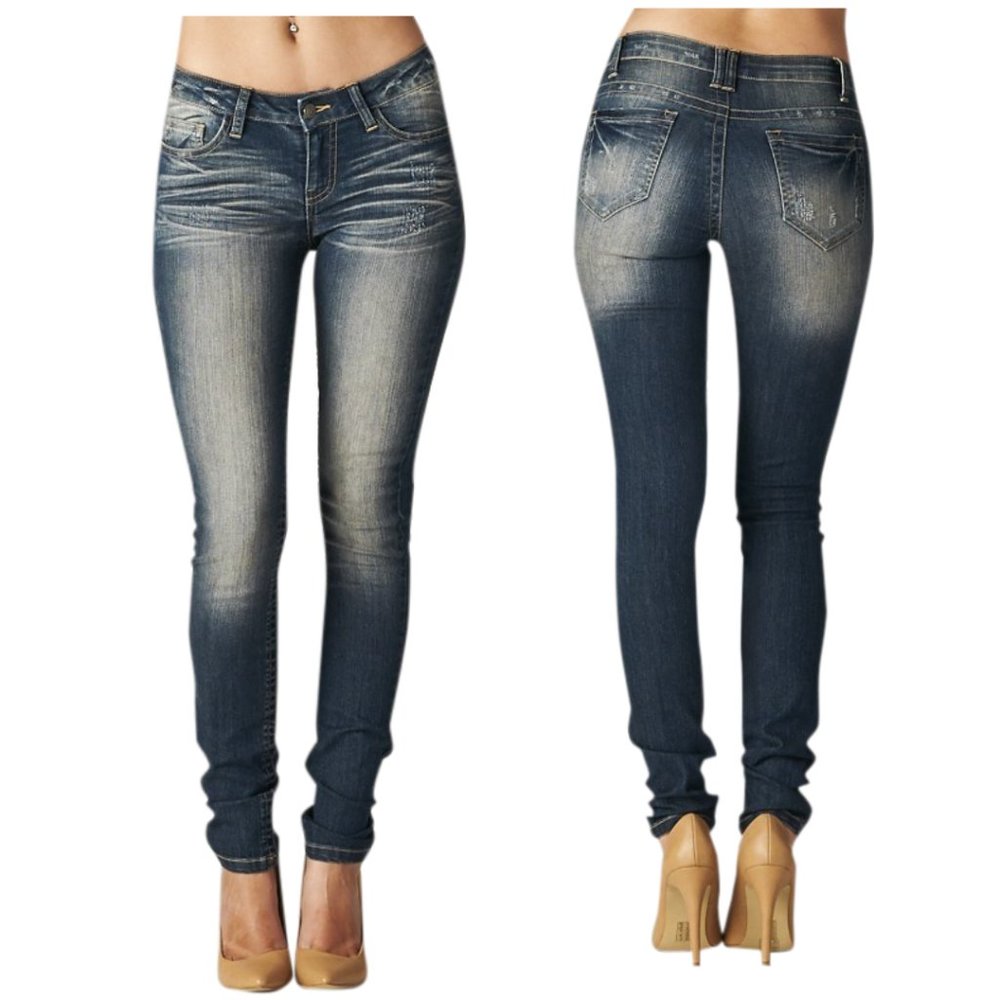 Cello Dark Denim Faded Skinny Jeans
